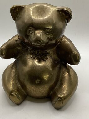 Brass Teddy Bear Figurine HEAVY! 6”